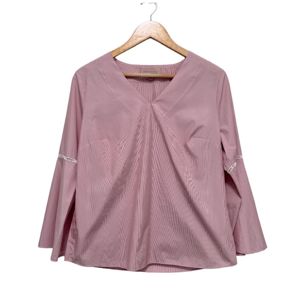 PHILOSOPHY Red and White Striped Bell Sleeve Top. Size M